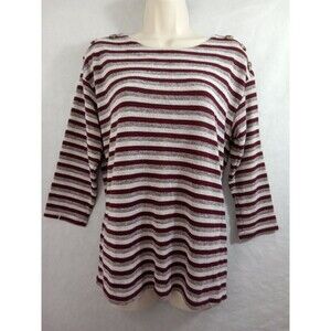 Christopher & Banks Womens Medium 3/4 Sleeve Striped Pullover Burgundy‎ Blouse
